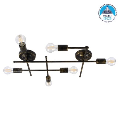 GLOBOSTAR® PIPING 00666-1 Vintage Φωτιστικό Οροφής με Ντουί 6 x E27 AC 220-240V IP20 - Μπρούτζινο - Μ66 x Π9.5 x Υ49cm